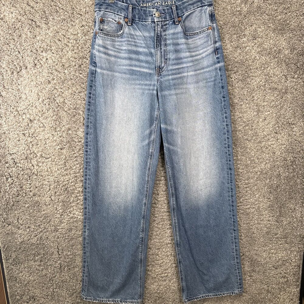 American Eagle Curvy Super High Rise Baggy Straight Jeans 6 Long Medium Wash